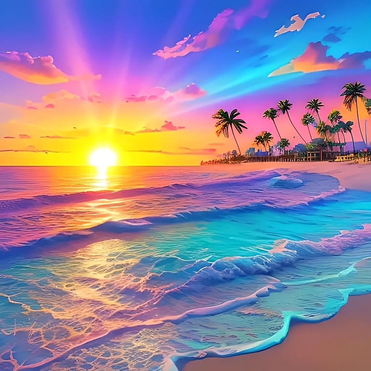 Diamond Art Painting Kits for Adults, Sunset Beach 5D Diamond Painting Dots Art Kits for Adults Beginner